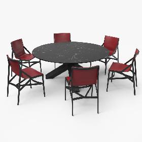 3D Cassina Dining Table Chair Set Black Marble Red